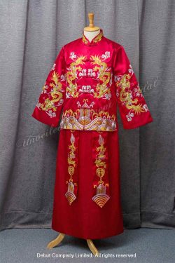 Chinese Bridegroom Suit Cheongsam 金龍大紅色中式新郎馬褂