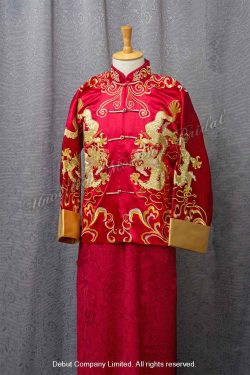 Chinese Bridegroom Suit Cheongsam 金龍金袖深紅色中式新郎馬褂