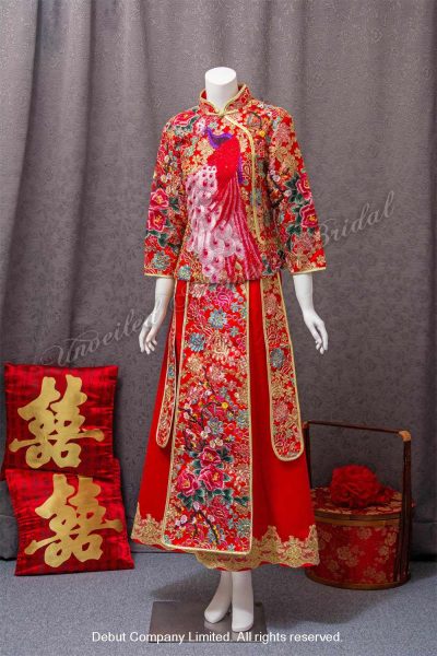 Modern Chinese Wedding Gown 鳳凰, 牡丹, 彩雲刺繡, 中式潮褂