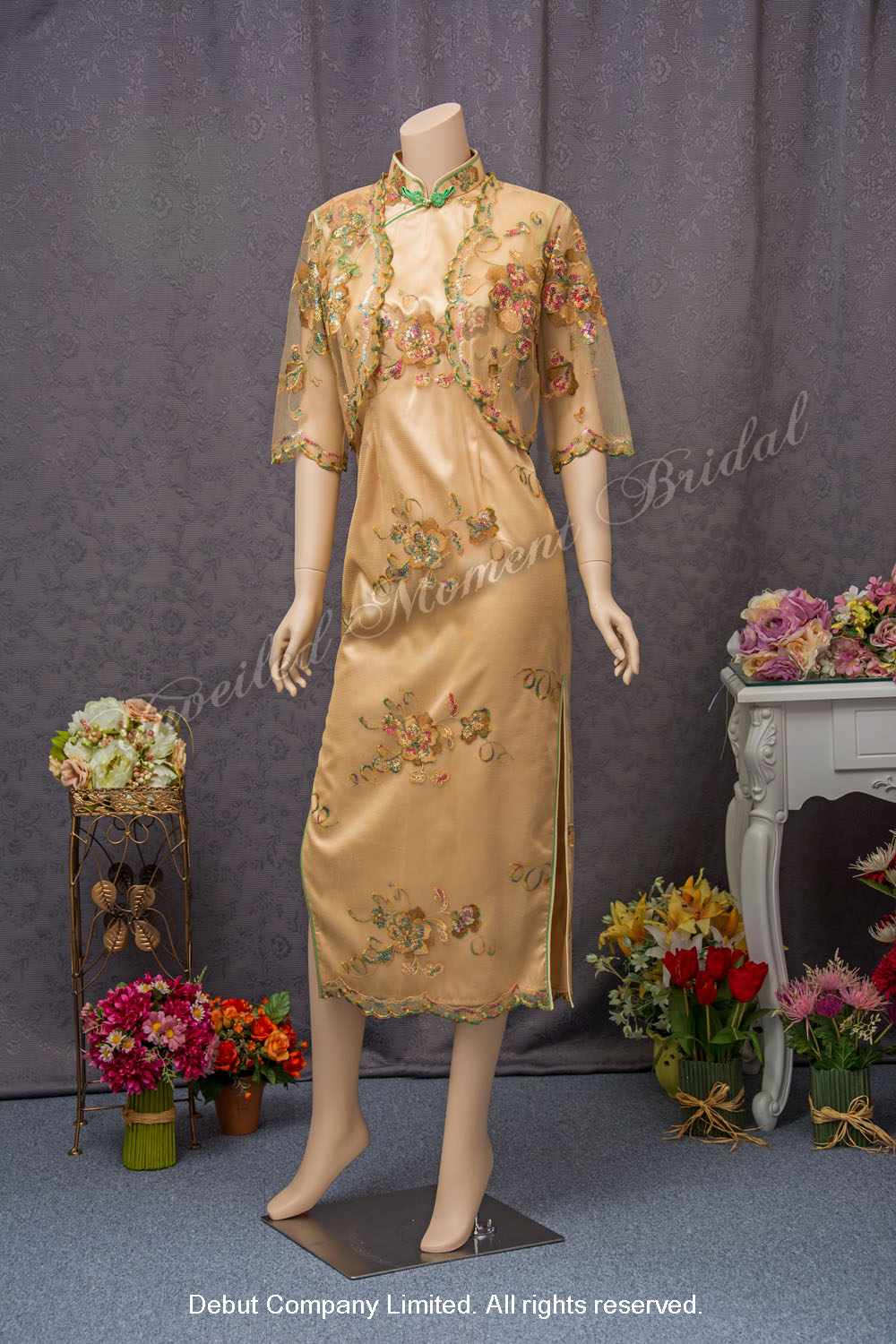 Gold QiPao with outerwear for mother-of-bride 金色, 長袖外套, 媽咪旗袍